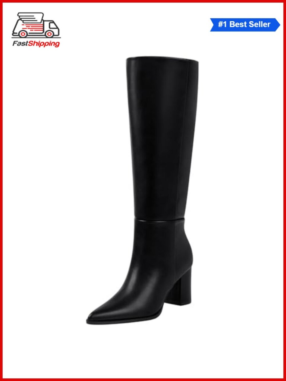 Womens Knee High Boots Pointed Toe Chunky Heel Wide Calf Tall Boot